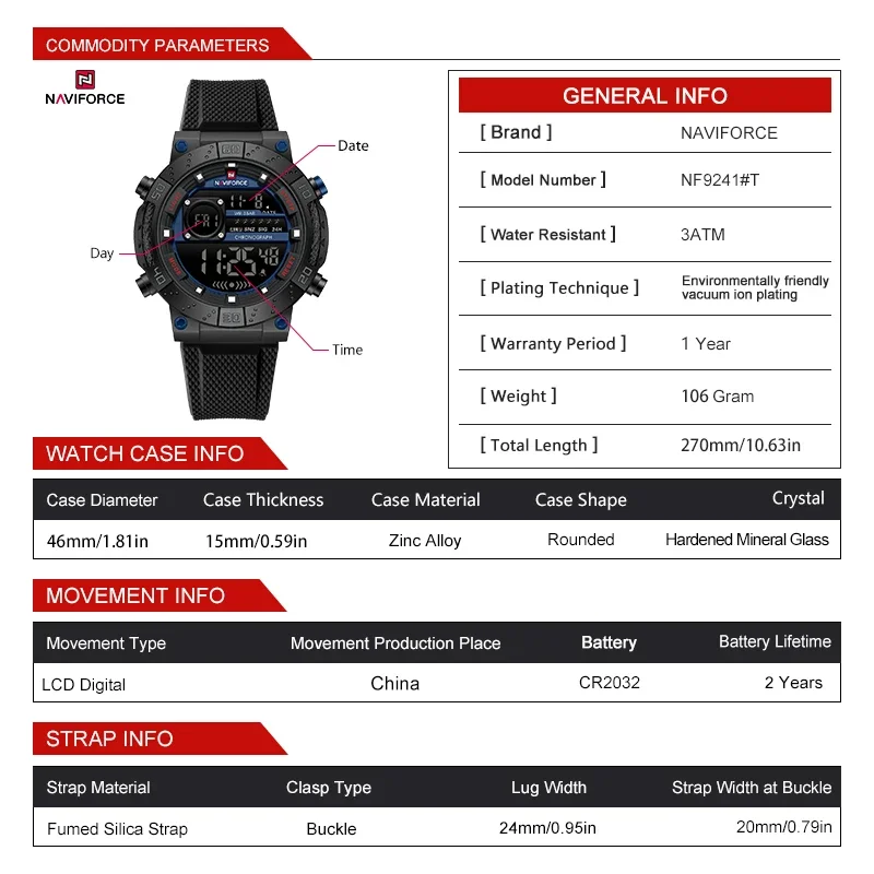 NAVIFORCE новые цифровые спорт – обзор и цена Watch Display Pillow